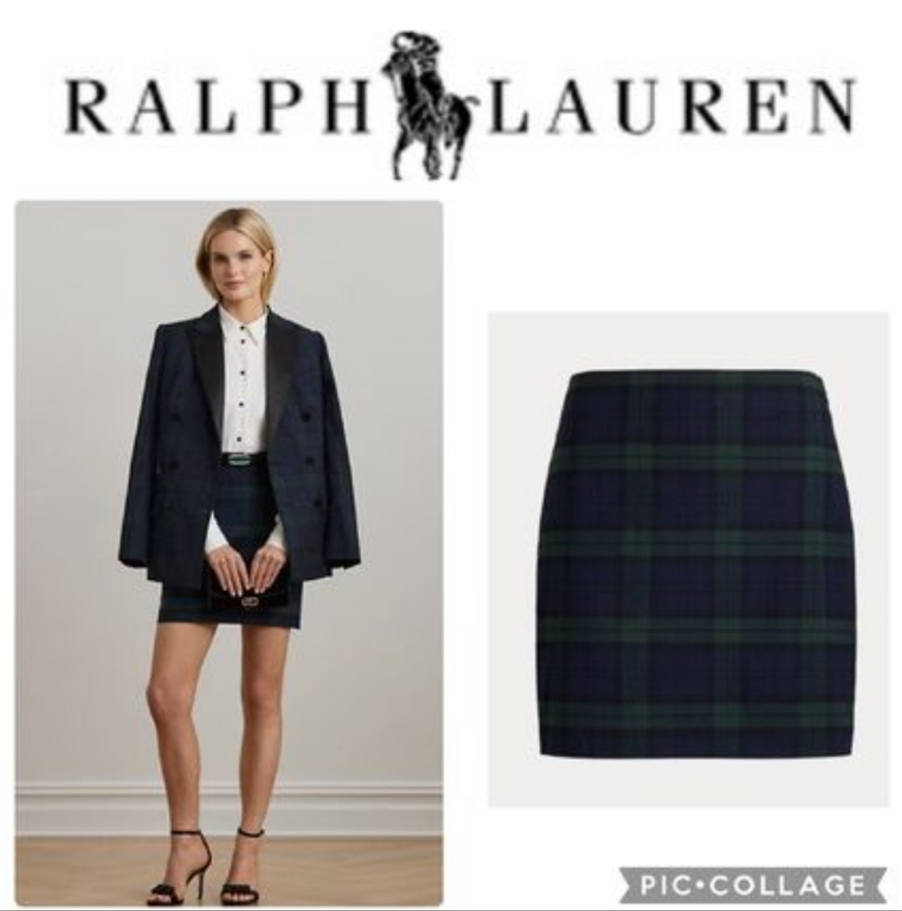Vintage Lauren Ralph Lauren Short Plaid Wool Wrap Skirt Neat Leather Buckle